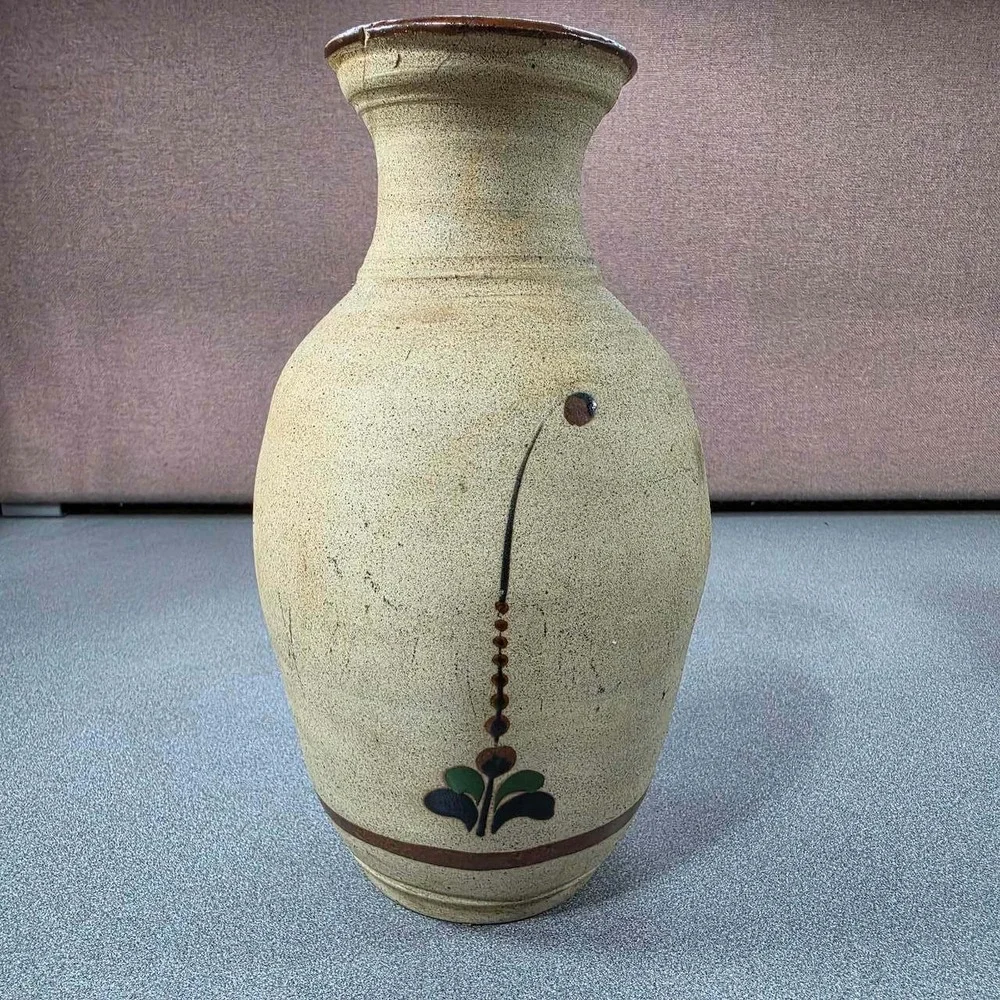 Cabo San Lucas Pottery Vase Medium Tan Excellent Hand Painted Bird Mexico